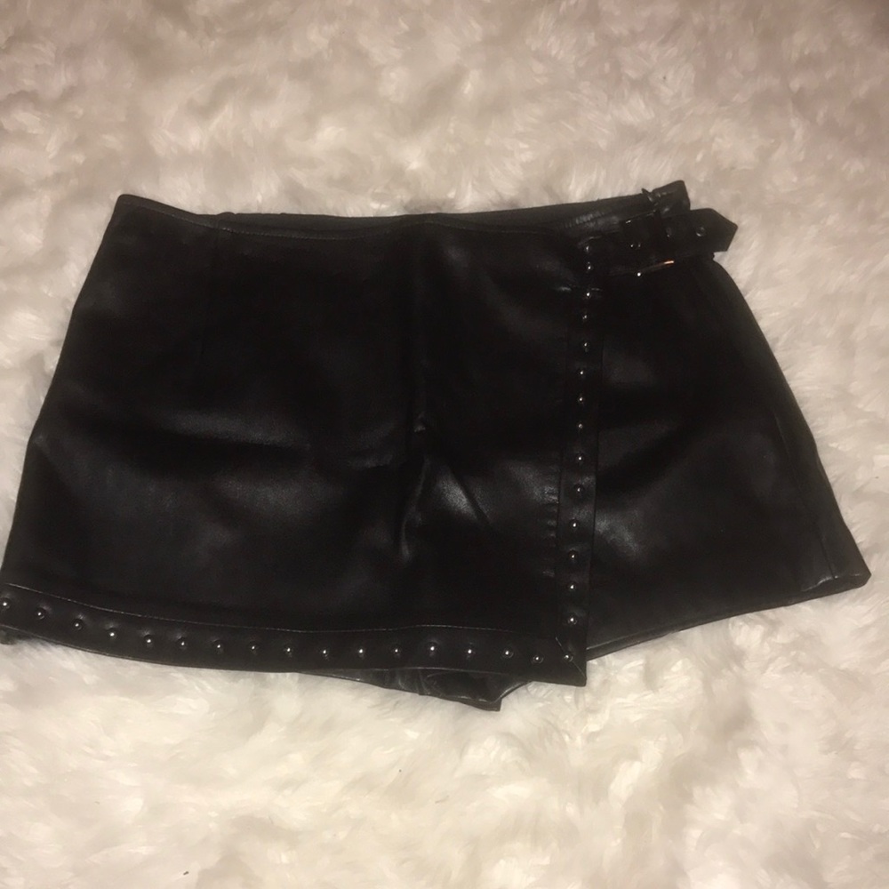 Black leather skort